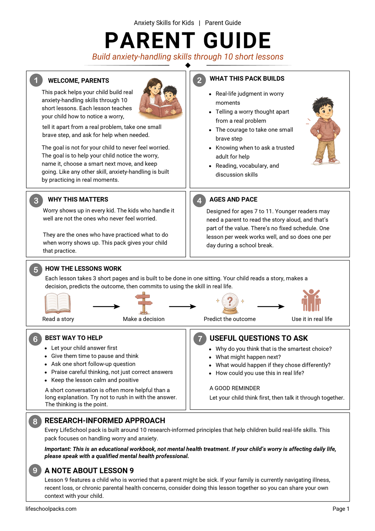 Anxiety Skills for Kids parent guide sample page