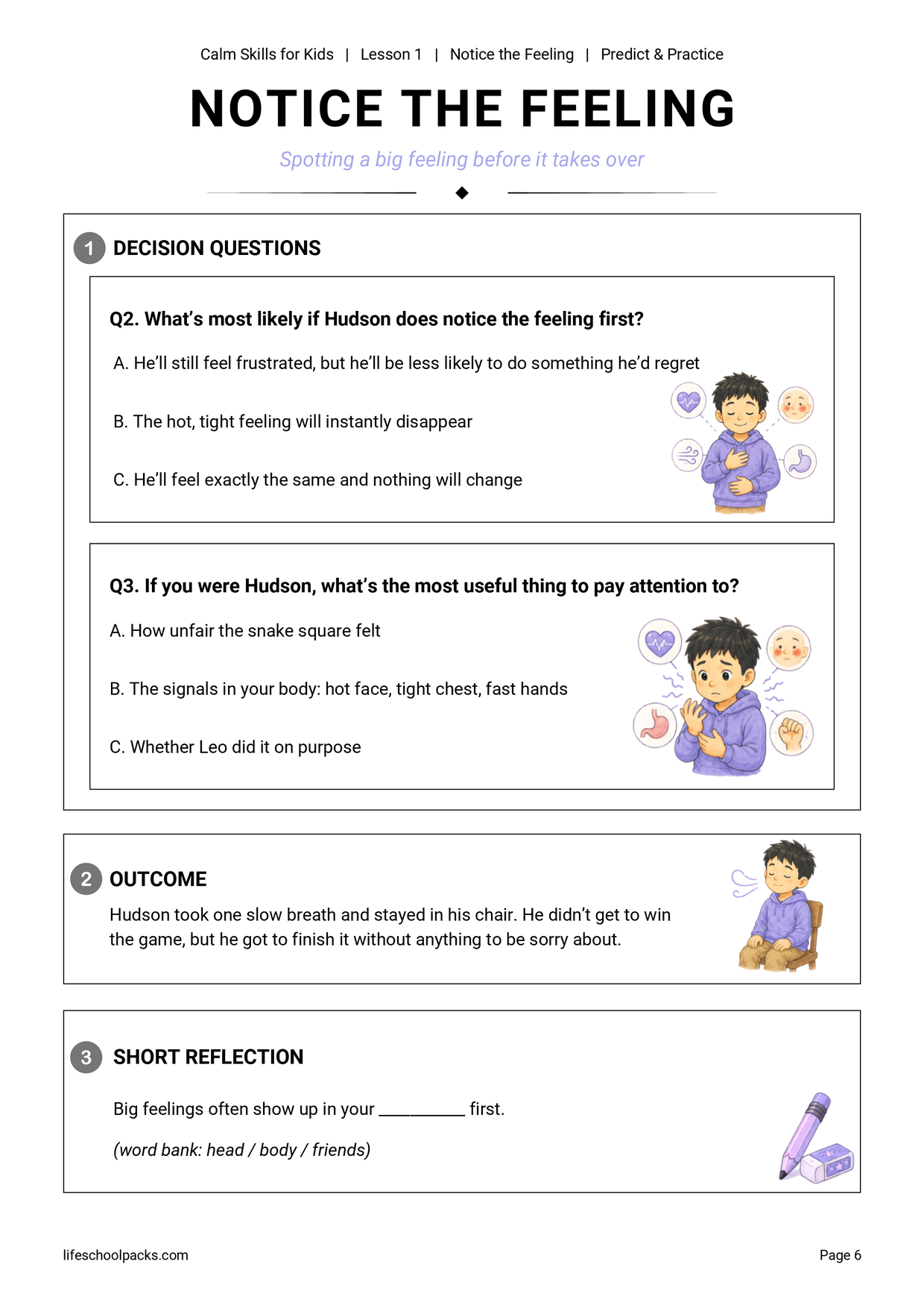 Calm Skills for Kids Lesson 1 page 2 sample