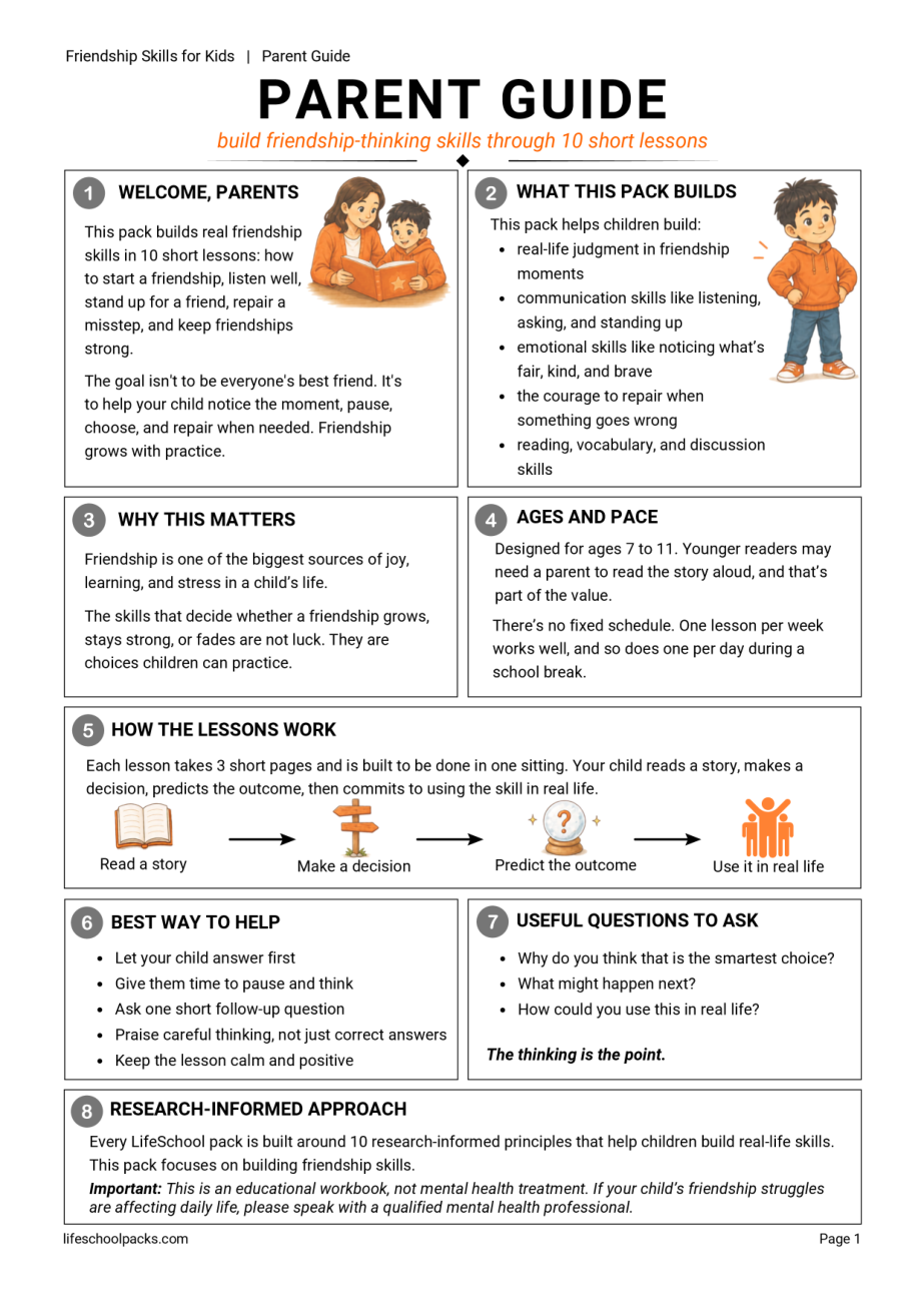 Friendship Skills for Kids parent guide sample page