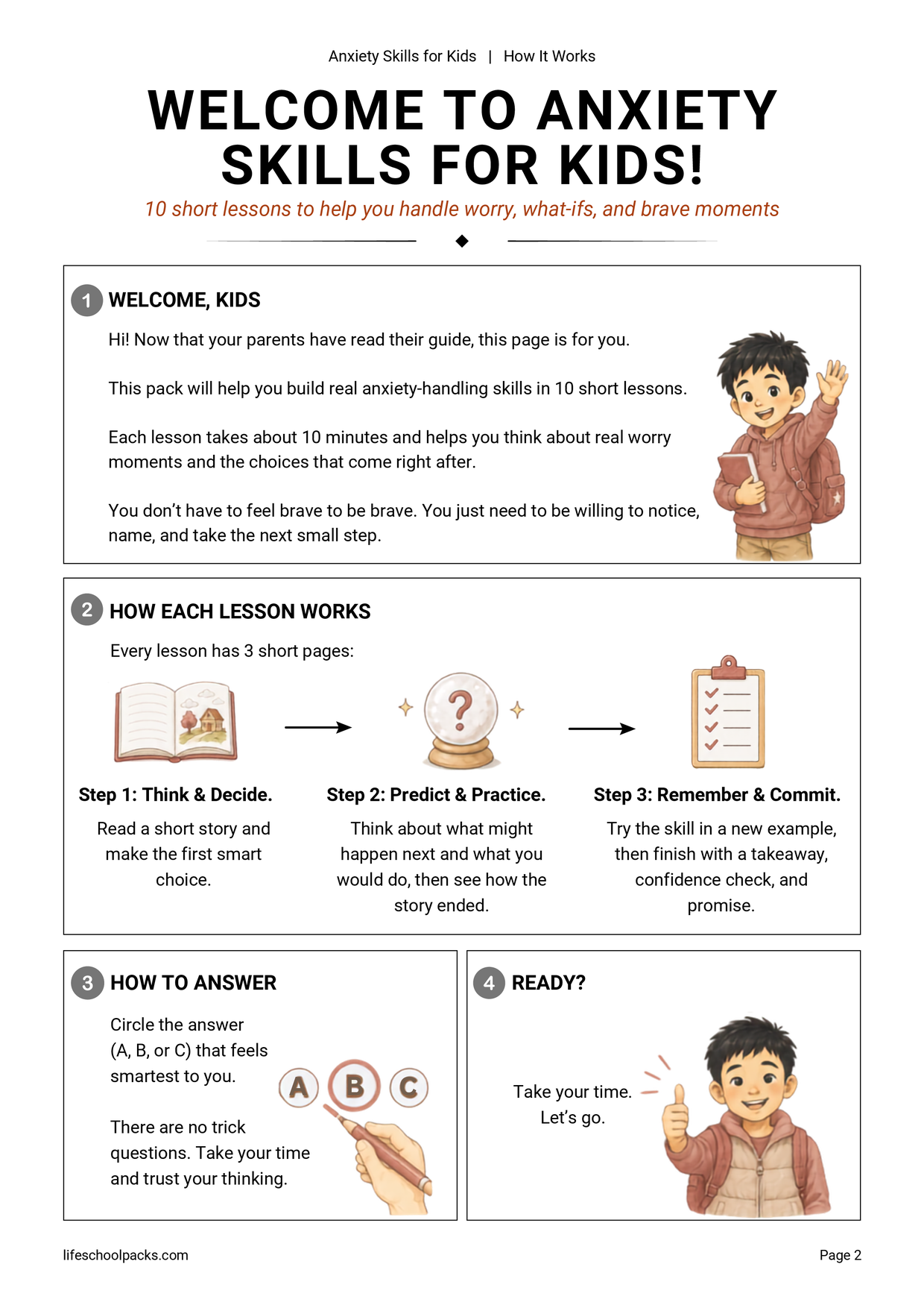 Anxiety Skills for Kids kid welcome sample page