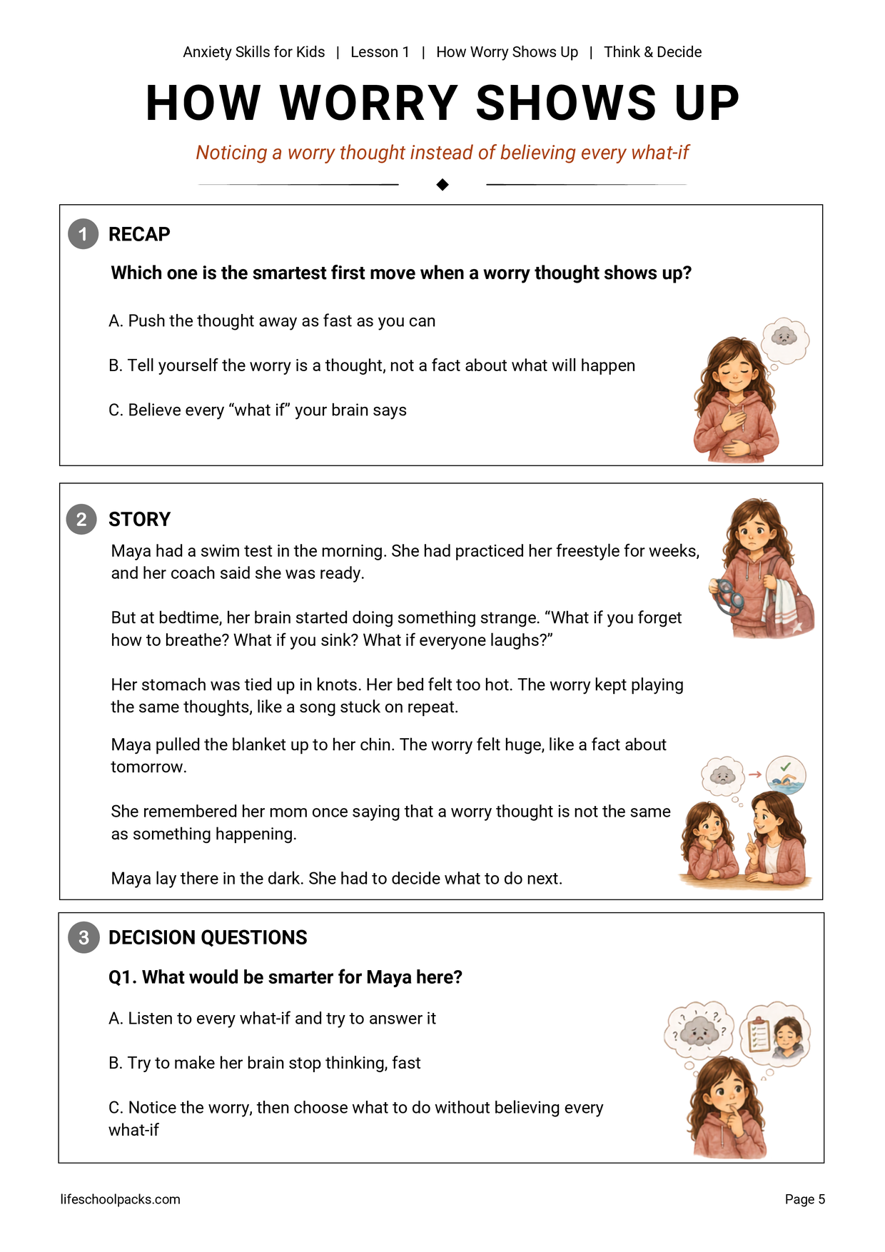 Anxiety Skills for Kids Lesson 1 page 1 sample