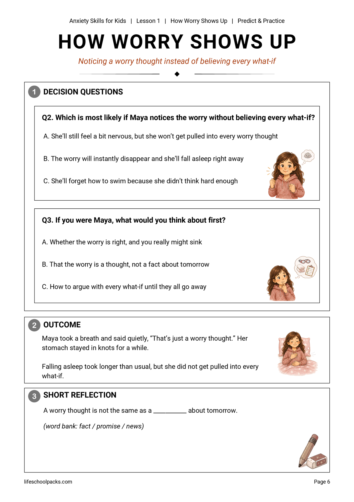 Anxiety Skills for Kids Lesson 1 page 2 sample