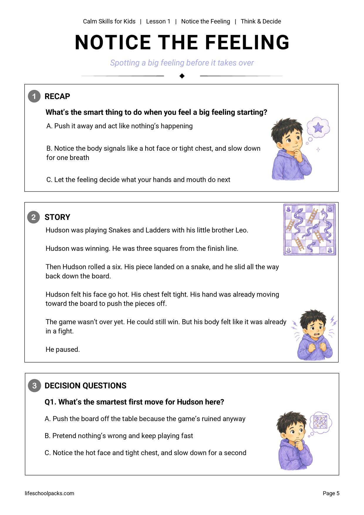 Calm Skills for Kids Lesson 1 page 1 sample