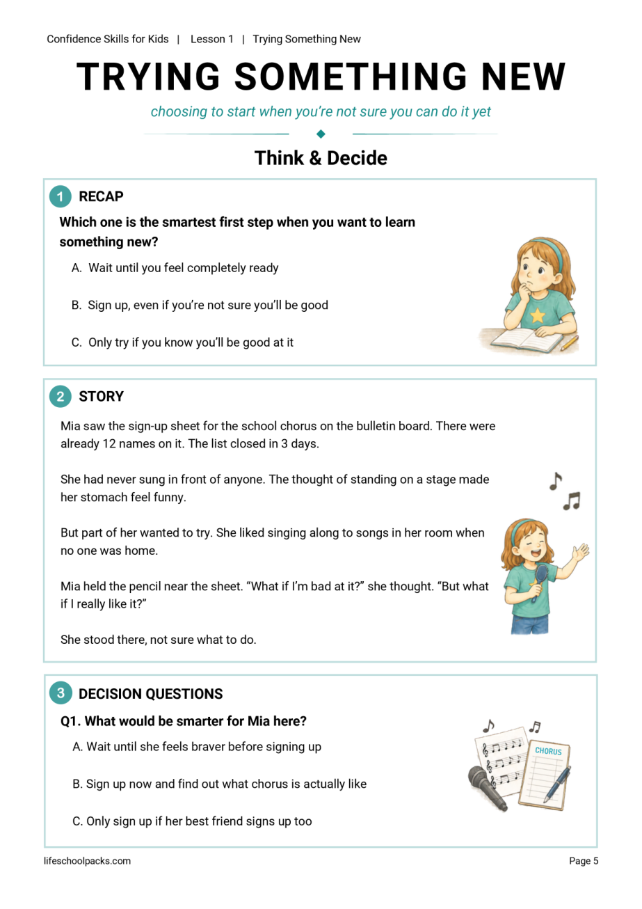 Confidence Skills for Kids Lesson 1 page 1 sample