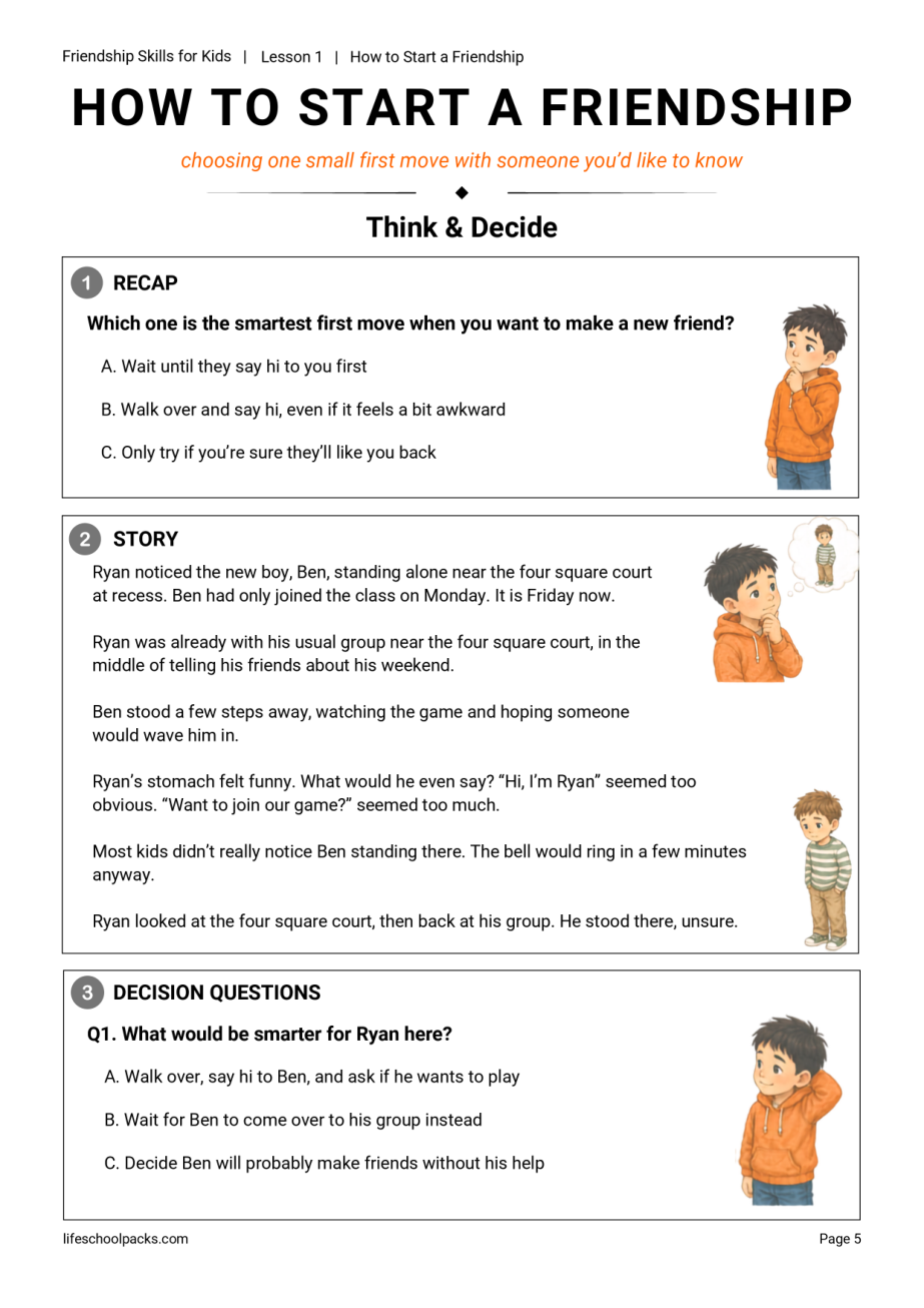 Friendship Skills for Kids Lesson 1 page 1 sample
