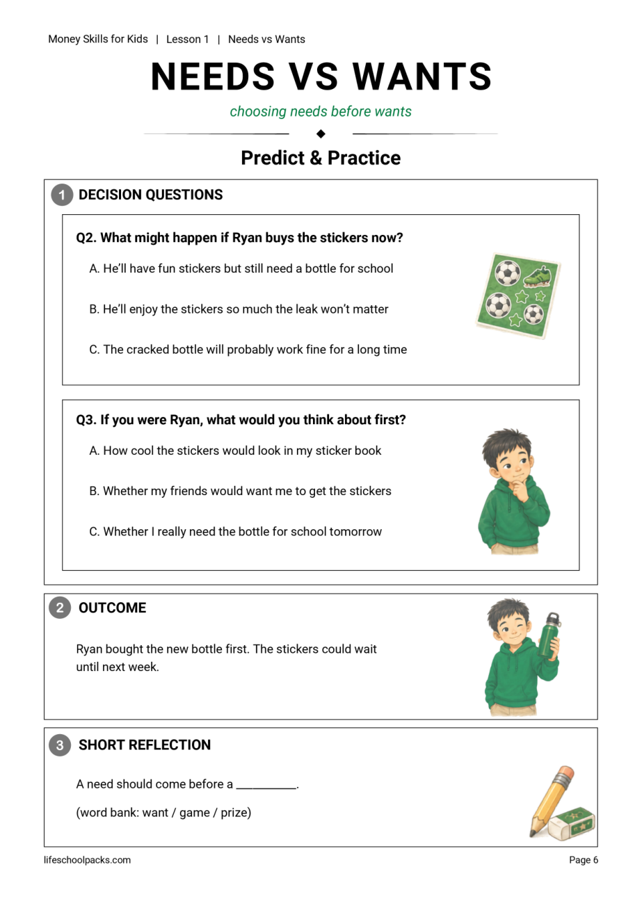 Money Skills for Kids Lesson 1 page 2 sample